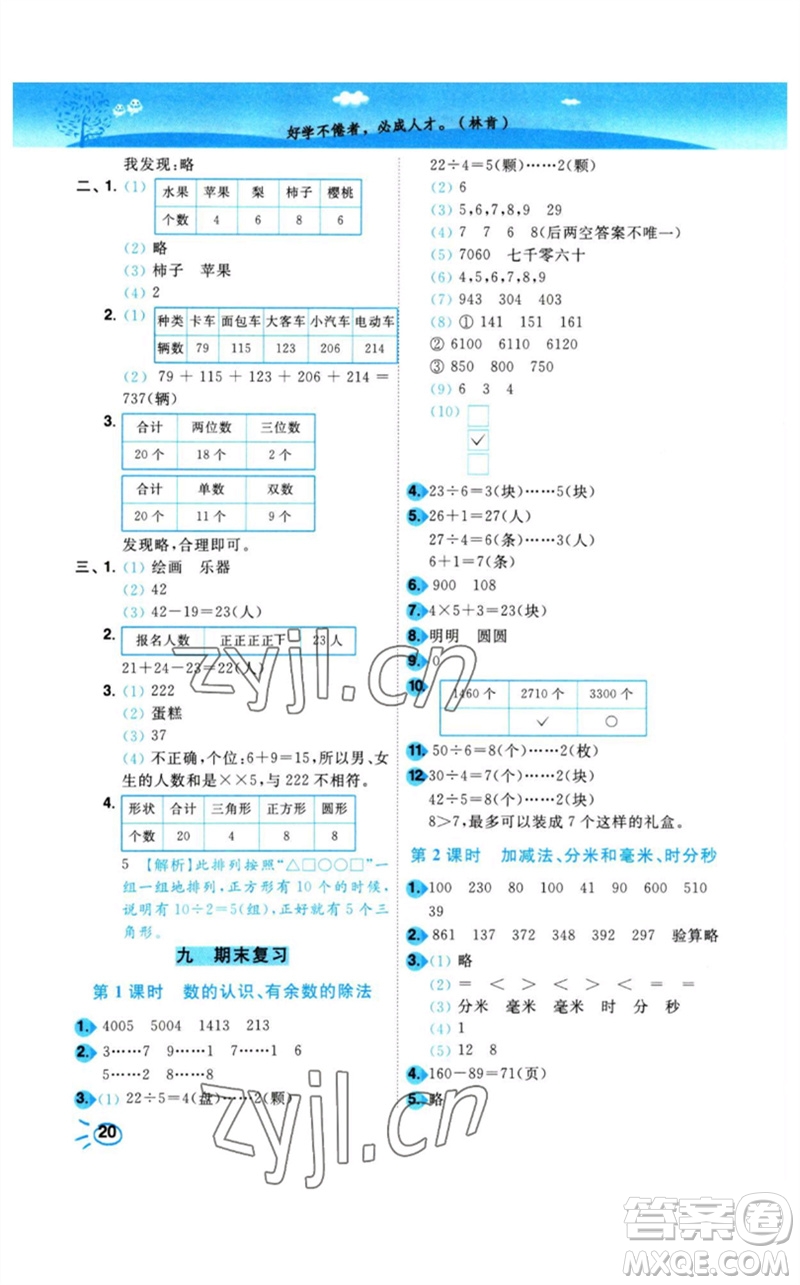 東南大學(xué)出版社2023小題狂做培優(yōu)作業(yè)本二年級數(shù)學(xué)下冊蘇教版參考答案