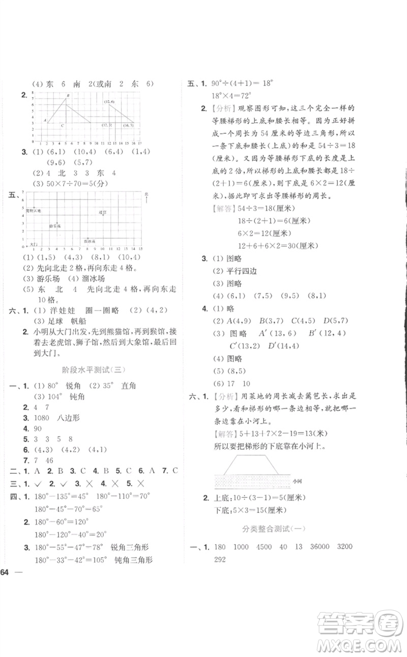 東南大學(xué)出版社2023小題狂做全程測(cè)評(píng)卷四年級(jí)數(shù)學(xué)下冊(cè)蘇教版參考答案