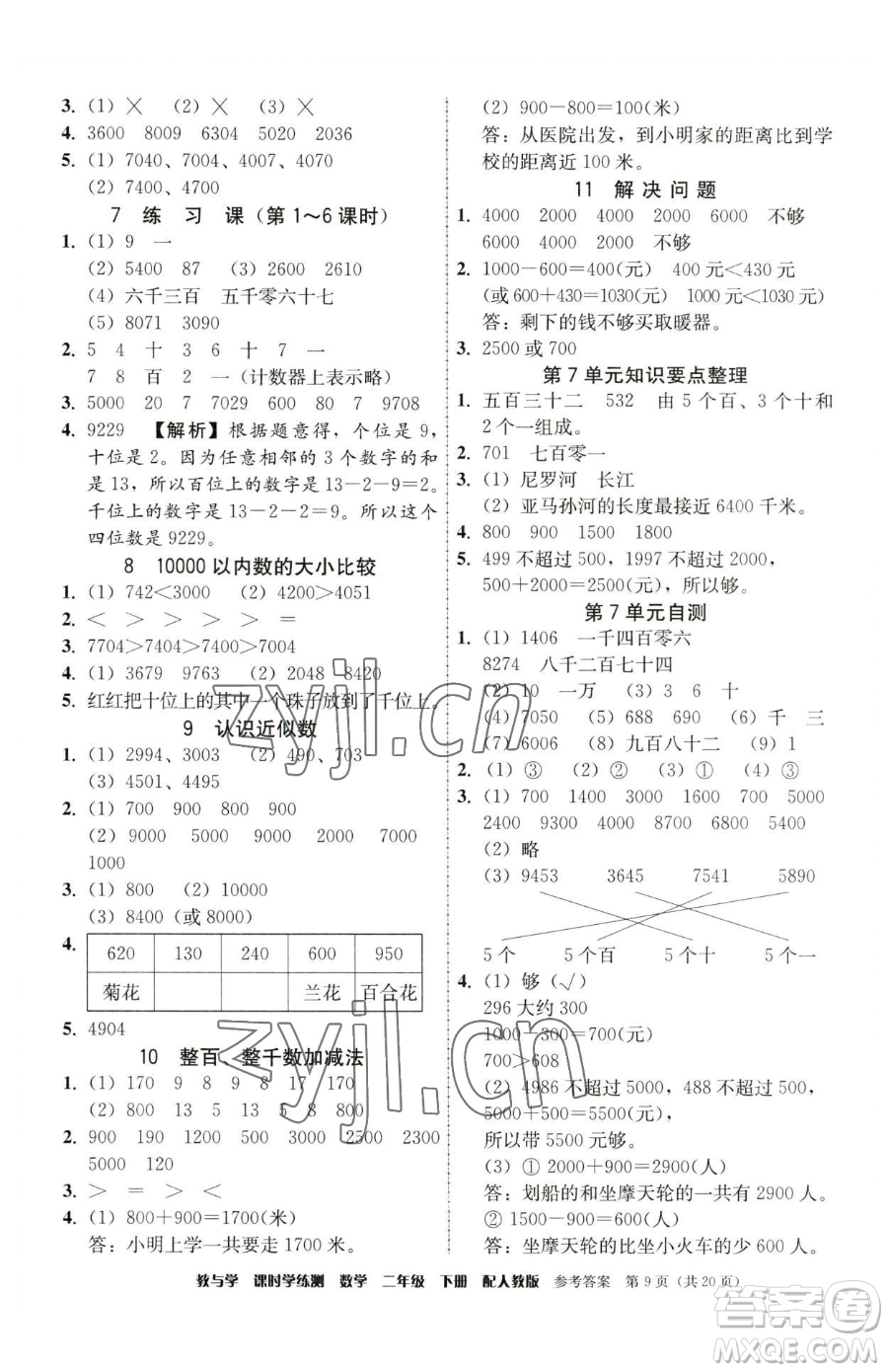 安徽人民出版社2023教與學(xué)課時(shí)學(xué)練測二年級(jí)下冊(cè)數(shù)學(xué)人教版參考答案