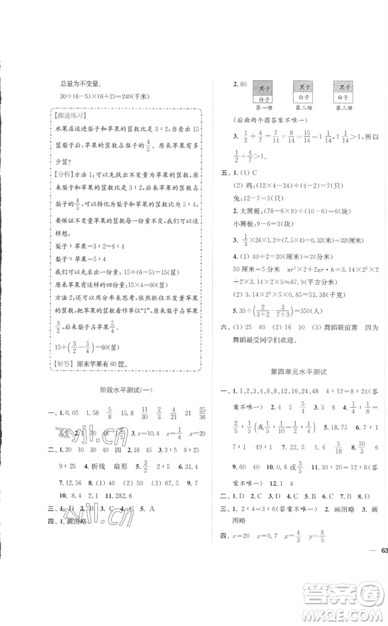 東南大學(xué)出版社2023小題狂做全程測(cè)評(píng)卷六年級(jí)數(shù)學(xué)下冊(cè)蘇教版參考答案