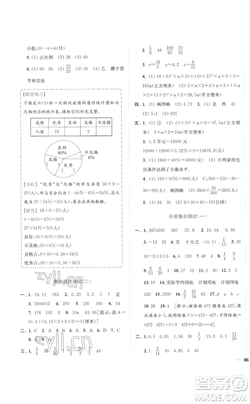 東南大學(xué)出版社2023小題狂做全程測(cè)評(píng)卷六年級(jí)數(shù)學(xué)下冊(cè)蘇教版參考答案