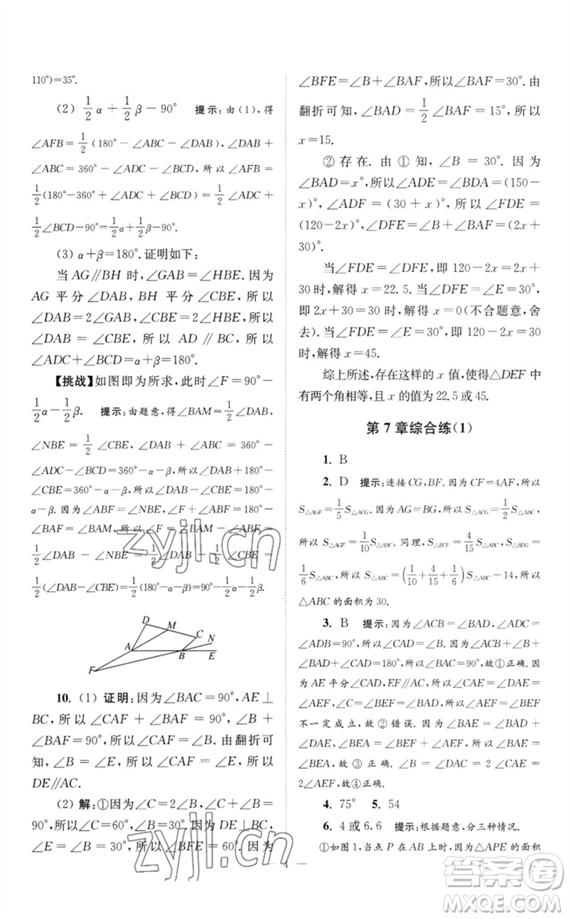 江蘇鳳凰科學(xué)技術(shù)出版社2023初中數(shù)學(xué)小題狂做七年級(jí)下冊(cè)蘇科版巔峰版參考答案