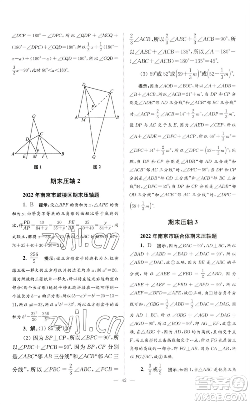 江蘇鳳凰科學(xué)技術(shù)出版社2023初中數(shù)學(xué)小題狂做七年級(jí)下冊(cè)蘇科版巔峰版參考答案