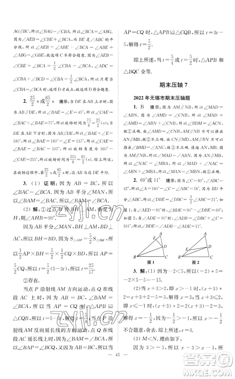 江蘇鳳凰科學(xué)技術(shù)出版社2023初中數(shù)學(xué)小題狂做七年級(jí)下冊(cè)蘇科版巔峰版參考答案