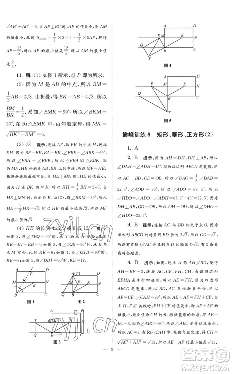 江蘇鳳凰科學(xué)技術(shù)出版社2023初中數(shù)學(xué)小題狂做八年級(jí)下冊蘇科版巔峰版參考答案