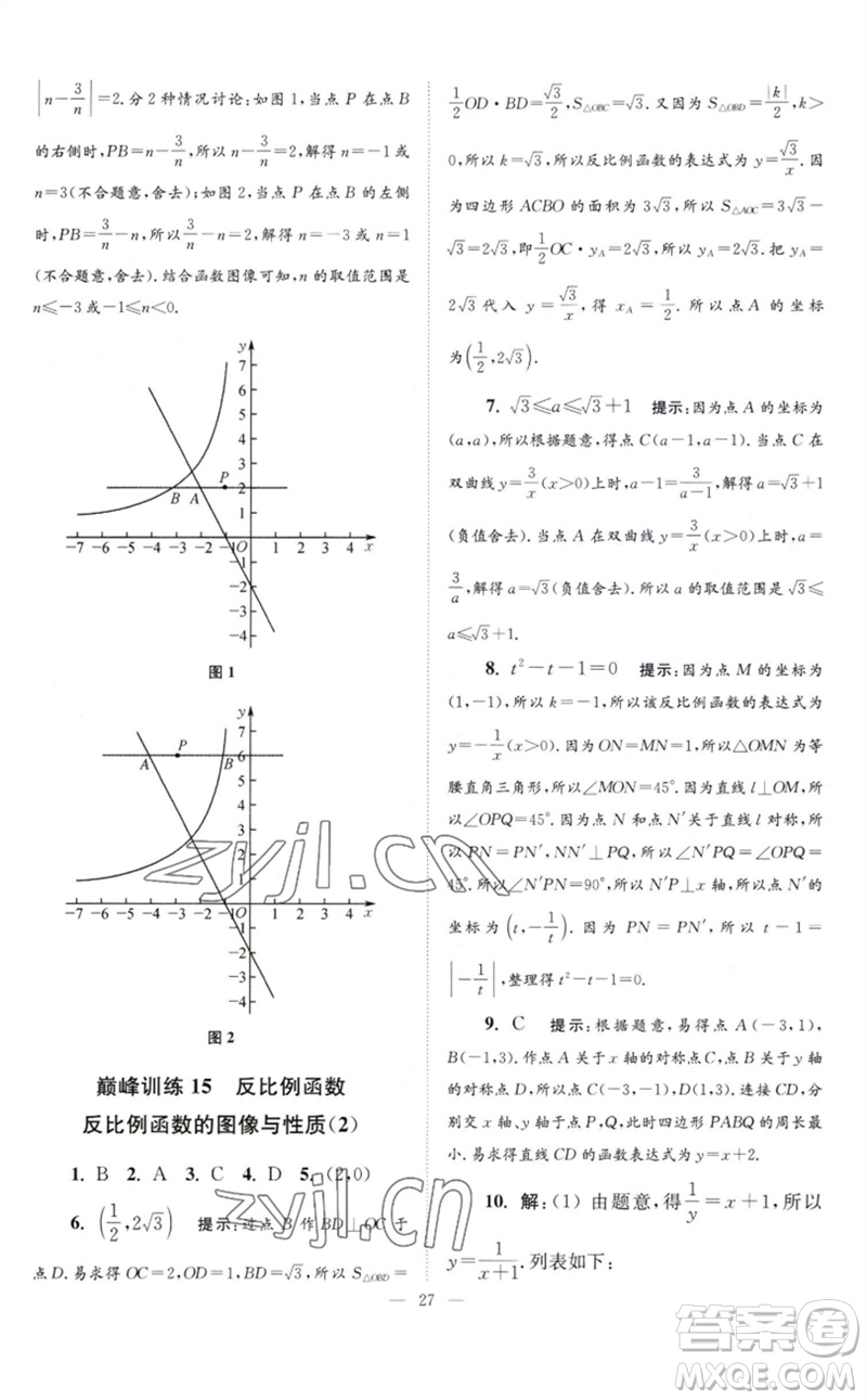 江蘇鳳凰科學(xué)技術(shù)出版社2023初中數(shù)學(xué)小題狂做八年級(jí)下冊蘇科版巔峰版參考答案