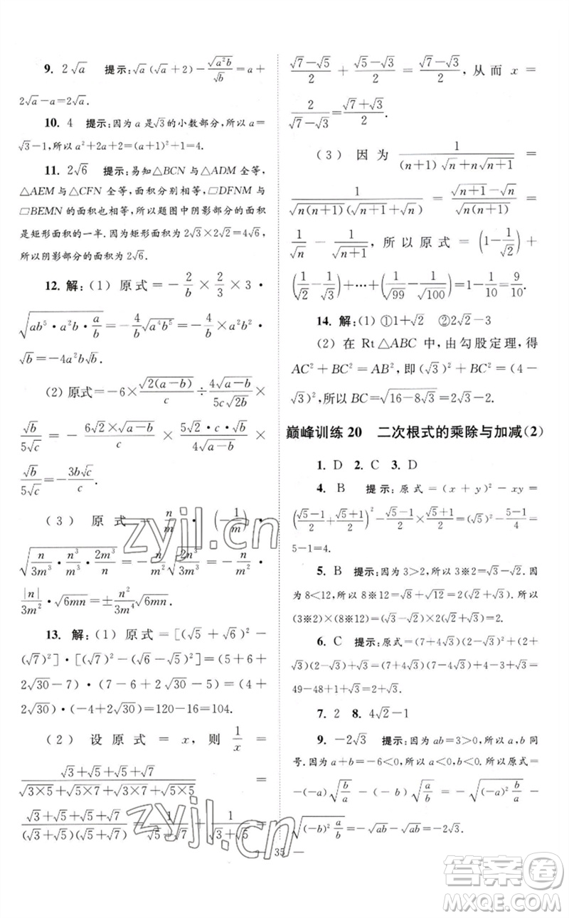 江蘇鳳凰科學(xué)技術(shù)出版社2023初中數(shù)學(xué)小題狂做八年級(jí)下冊蘇科版巔峰版參考答案