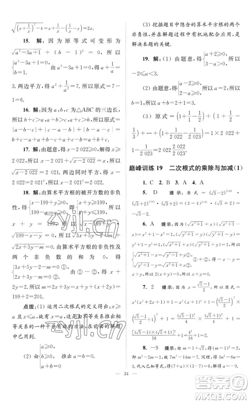 江蘇鳳凰科學(xué)技術(shù)出版社2023初中數(shù)學(xué)小題狂做八年級(jí)下冊蘇科版巔峰版參考答案