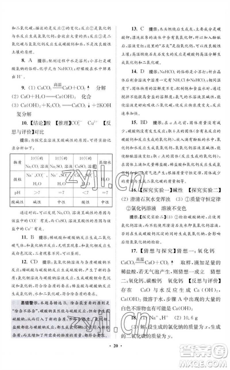 江蘇鳳凰科學(xué)技術(shù)出版社2023初中化學(xué)小題狂做九年級下冊滬教版提優(yōu)版參考答案