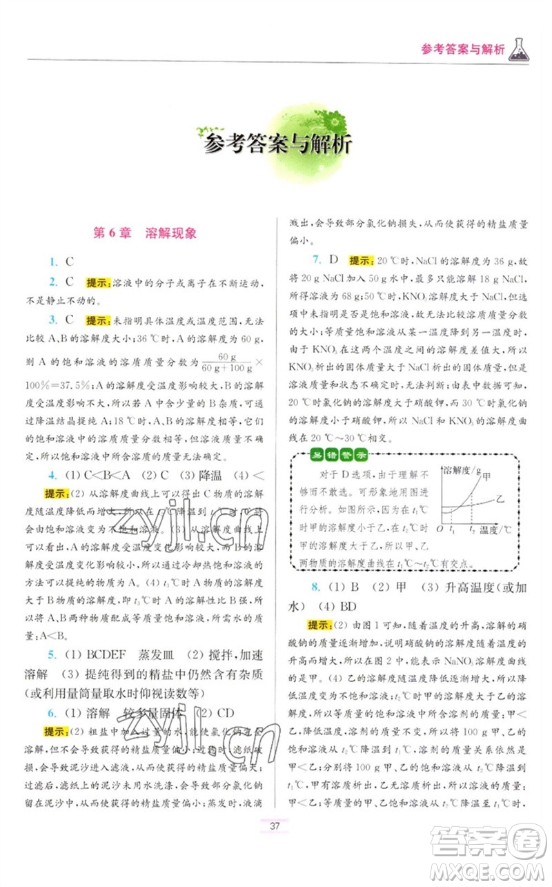 江蘇鳳凰科學(xué)技術(shù)出版社2023初中化學(xué)小題狂做九年級下冊滬教版提優(yōu)版參考答案