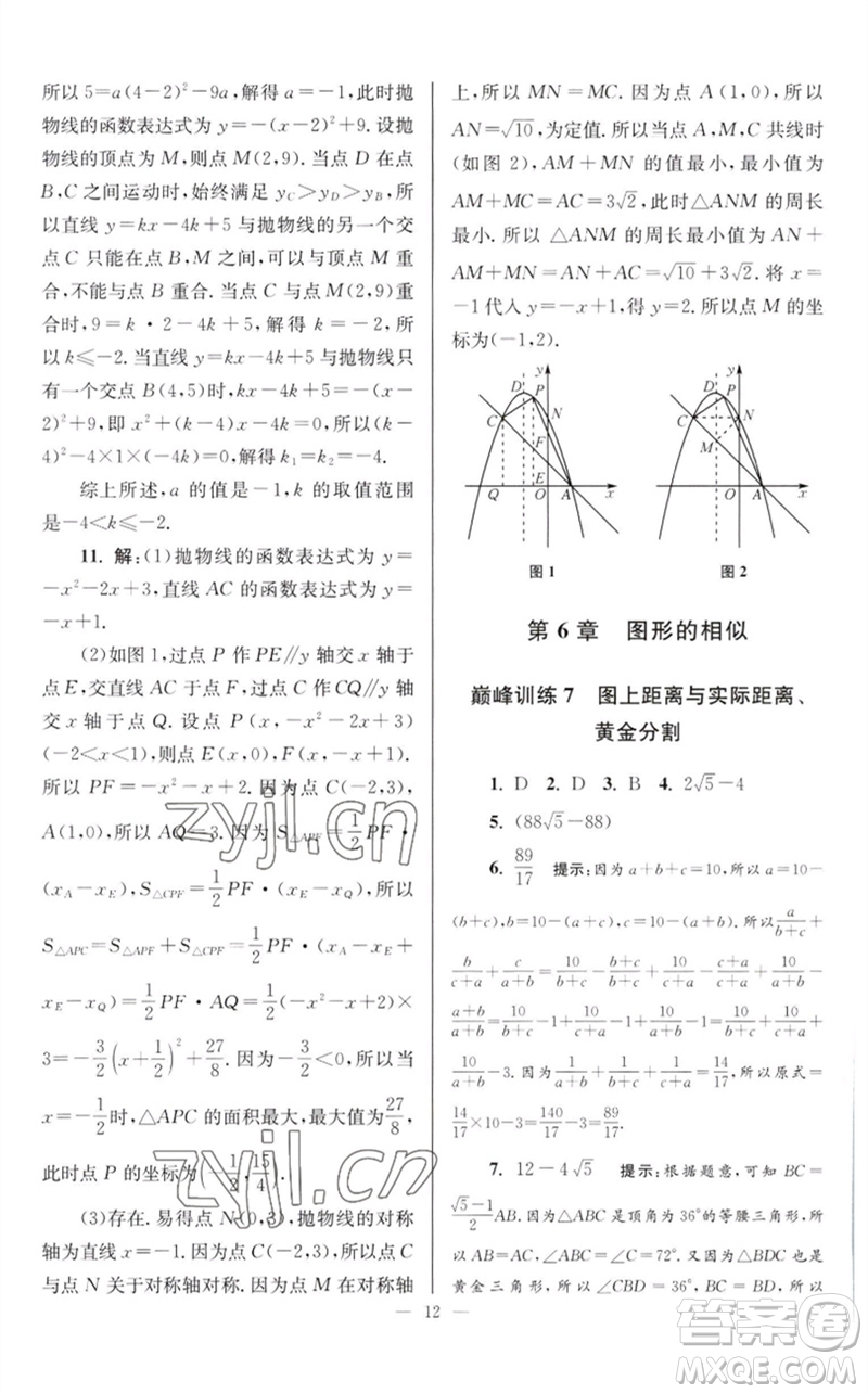 江蘇鳳凰科學(xué)技術(shù)出版社2023初中數(shù)學(xué)小題狂做九年級(jí)下冊(cè)蘇科版巔峰版參考答案