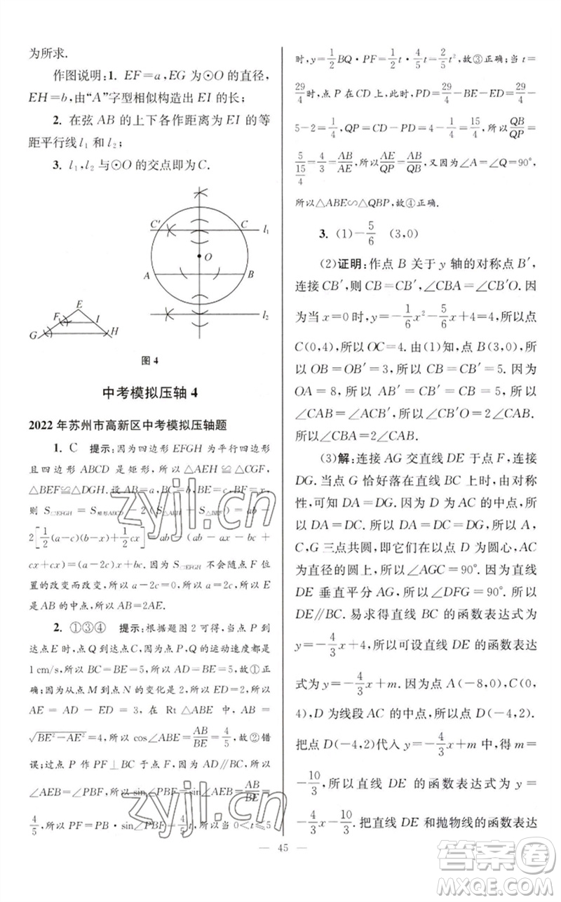 江蘇鳳凰科學(xué)技術(shù)出版社2023初中數(shù)學(xué)小題狂做九年級(jí)下冊(cè)蘇科版巔峰版參考答案