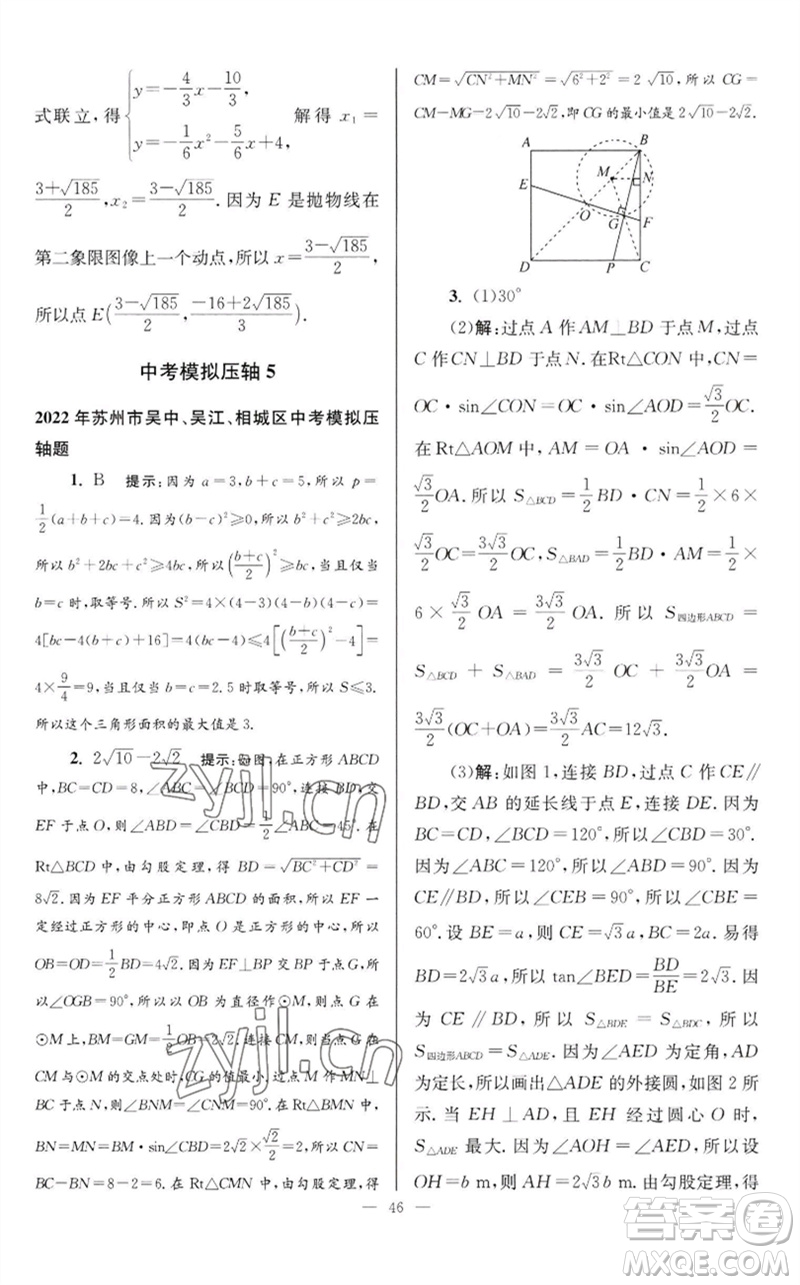 江蘇鳳凰科學(xué)技術(shù)出版社2023初中數(shù)學(xué)小題狂做九年級(jí)下冊(cè)蘇科版巔峰版參考答案