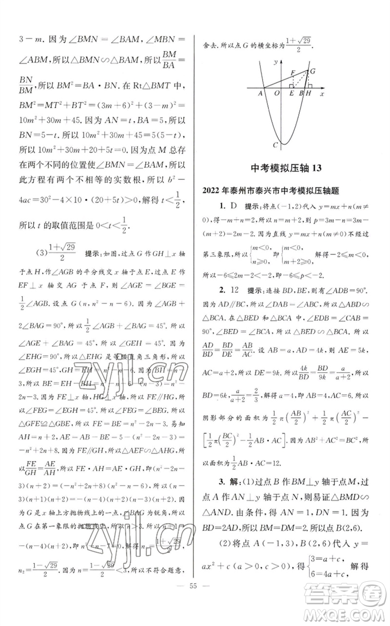 江蘇鳳凰科學(xué)技術(shù)出版社2023初中數(shù)學(xué)小題狂做九年級(jí)下冊(cè)蘇科版巔峰版參考答案