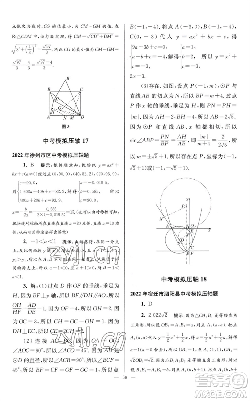 江蘇鳳凰科學(xué)技術(shù)出版社2023初中數(shù)學(xué)小題狂做九年級(jí)下冊(cè)蘇科版巔峰版參考答案