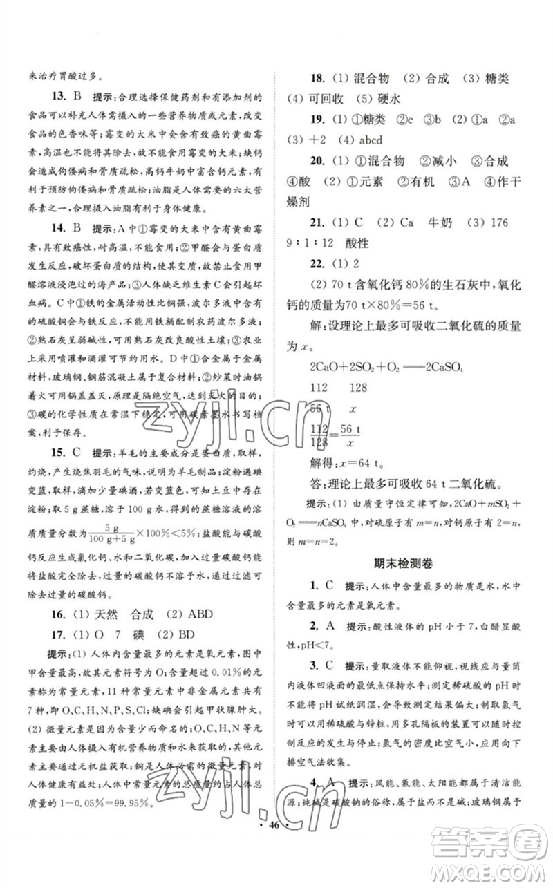 江蘇鳳凰科學(xué)技術(shù)出版社2023初中化學(xué)小題狂做九年級下冊人教版提優(yōu)版參考答案