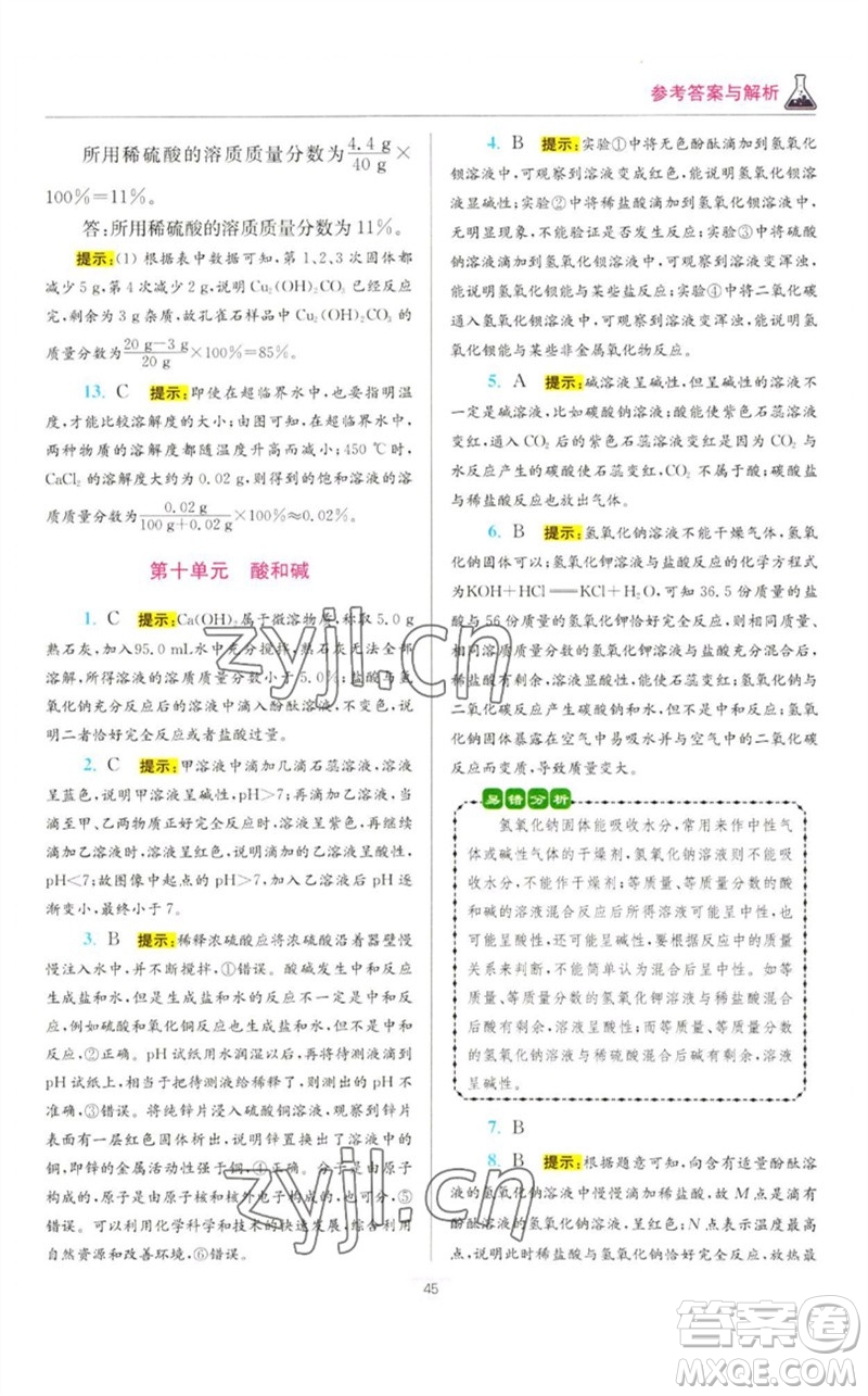 江蘇鳳凰科學(xué)技術(shù)出版社2023初中化學(xué)小題狂做九年級下冊人教版提優(yōu)版參考答案