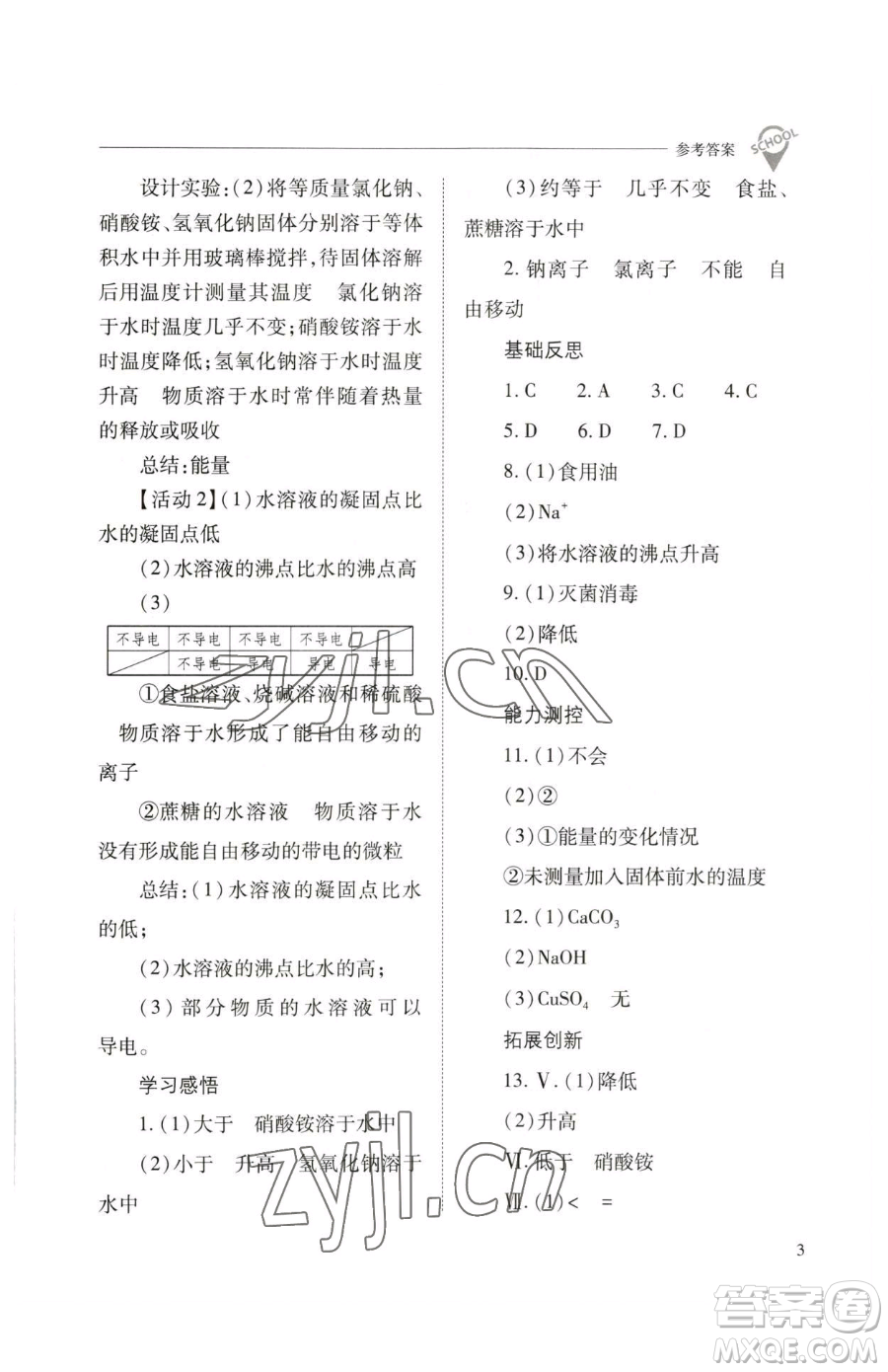 山西教育出版社2023新課程問題解決導學方案九年級下冊化學滬教版參考答案