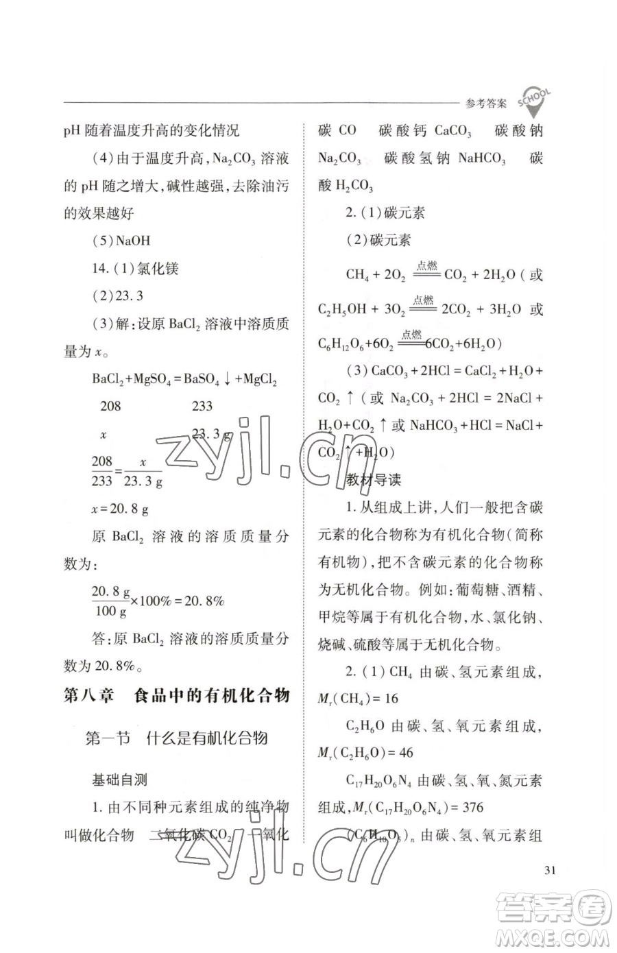 山西教育出版社2023新課程問題解決導學方案九年級下冊化學滬教版參考答案