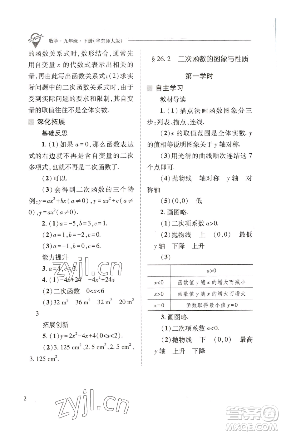 山西教育出版社2023新課程問(wèn)題解決導(dǎo)學(xué)方案九年級(jí)下冊(cè)數(shù)學(xué)華東師大版參考答案