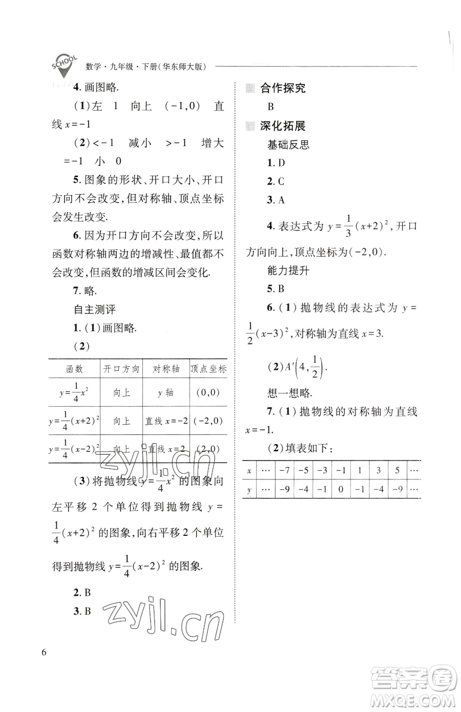 山西教育出版社2023新課程問(wèn)題解決導(dǎo)學(xué)方案九年級(jí)下冊(cè)數(shù)學(xué)華東師大版參考答案