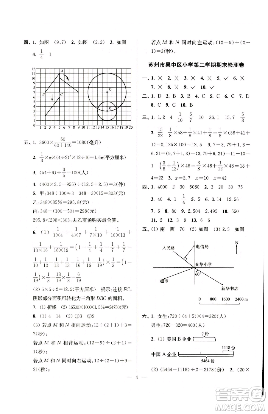 江蘇鳳凰美術(shù)出版社2023超能學(xué)典各地期末試卷精選六年級(jí)下冊(cè)數(shù)學(xué)蘇教版參考答案