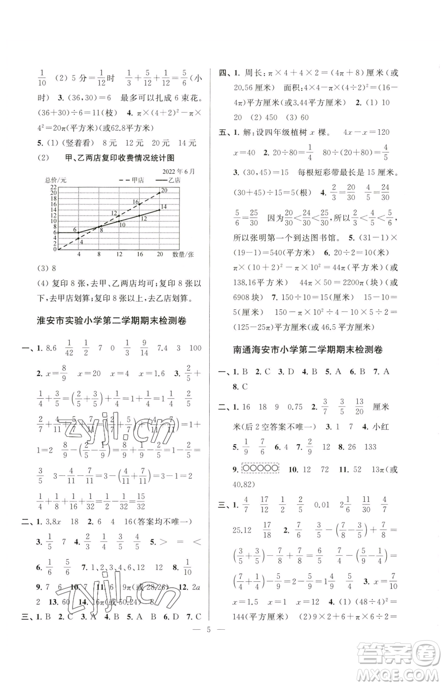 江蘇鳳凰美術(shù)出版社2023超能學(xué)典各地期末試卷精選五年級(jí)下冊(cè)數(shù)學(xué)蘇教版參考答案