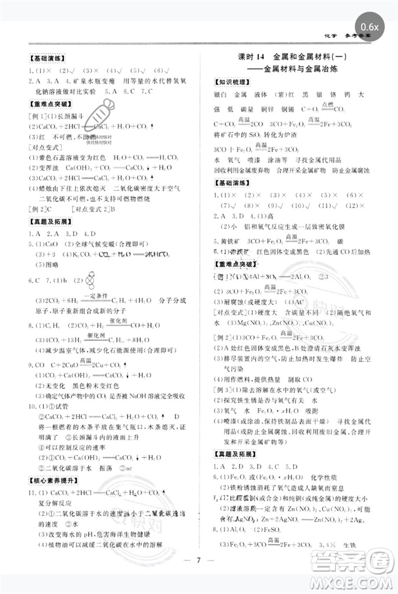 世界圖書出版公司2023新課標(biāo)中考寶典九年級化學(xué)通用版廣東專版參考答案