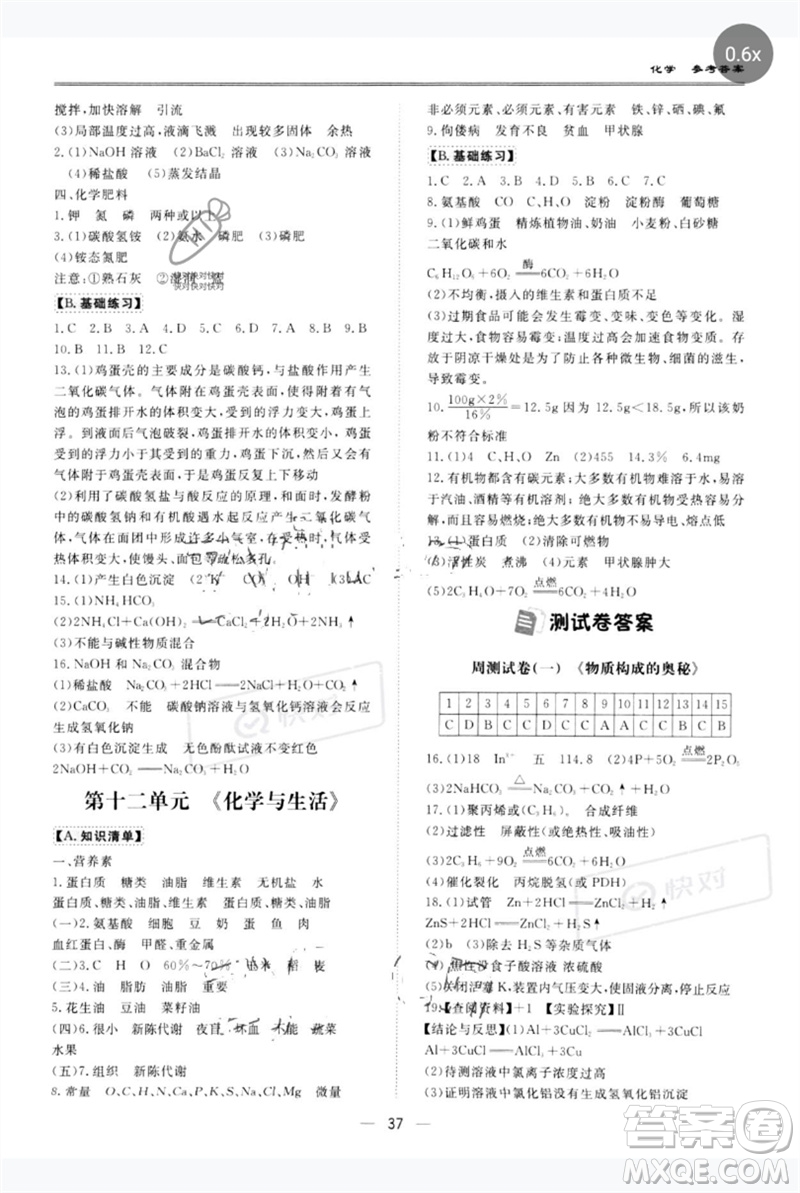 世界圖書出版公司2023新課標(biāo)中考寶典九年級化學(xué)通用版廣東專版參考答案