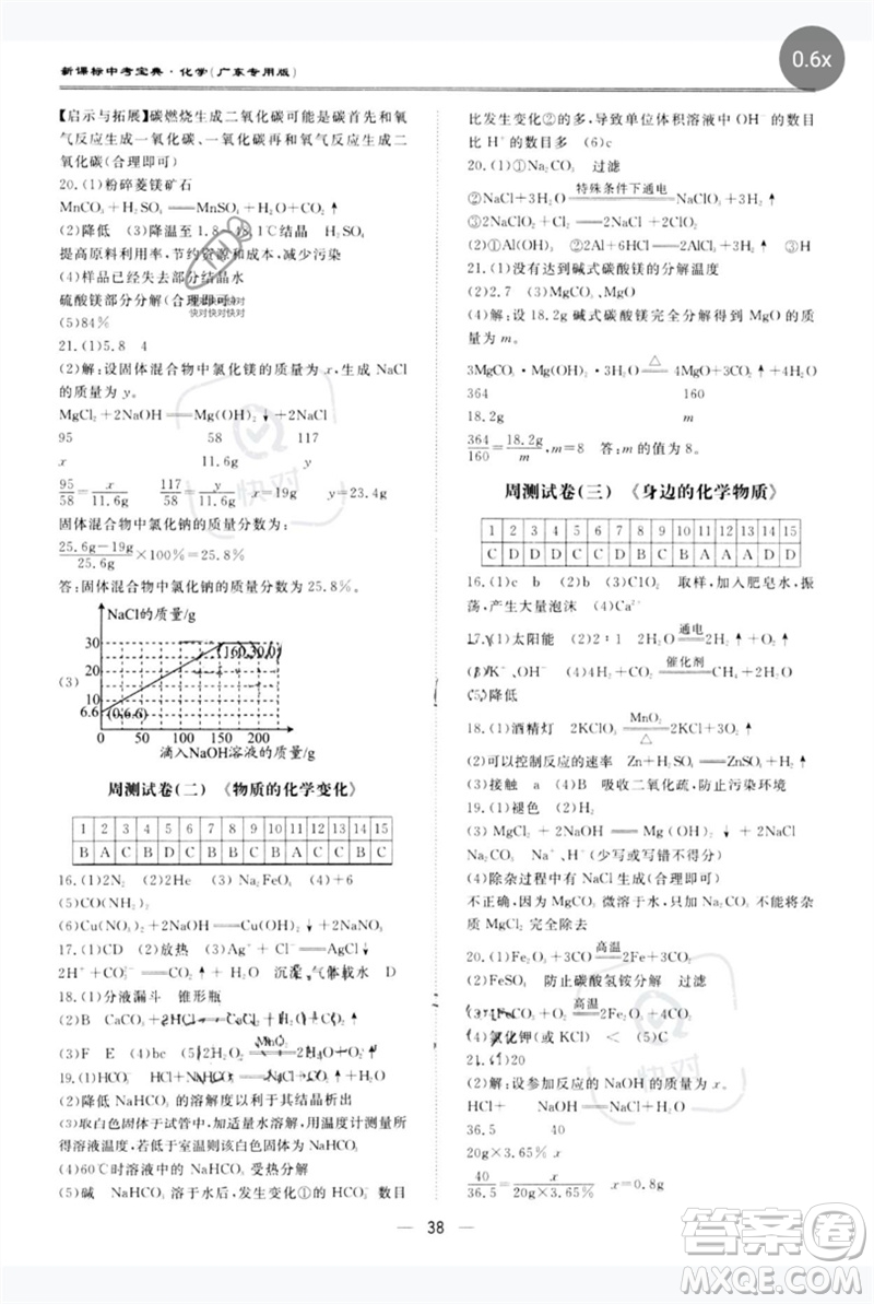 世界圖書出版公司2023新課標(biāo)中考寶典九年級化學(xué)通用版廣東專版參考答案