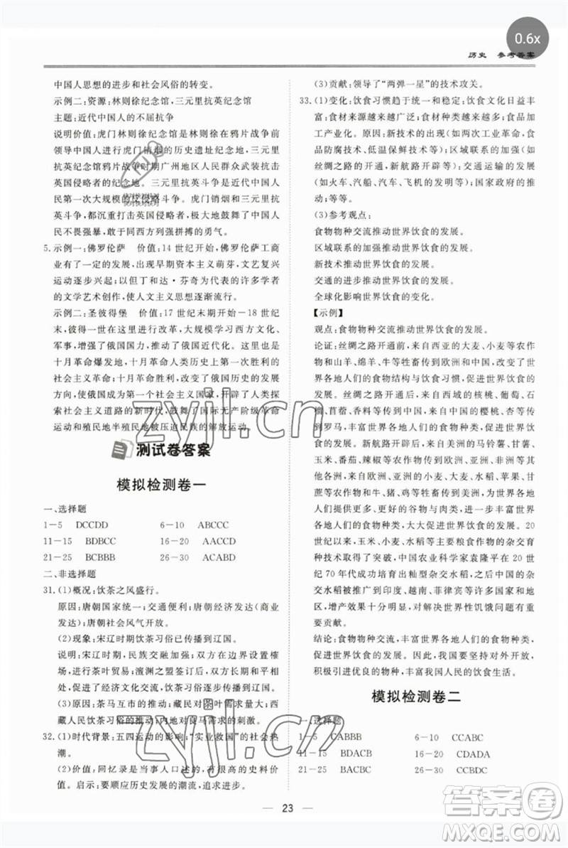 世界圖書出版公司2023新課標(biāo)中考寶典九年級(jí)歷史通用版廣東專版參考答案