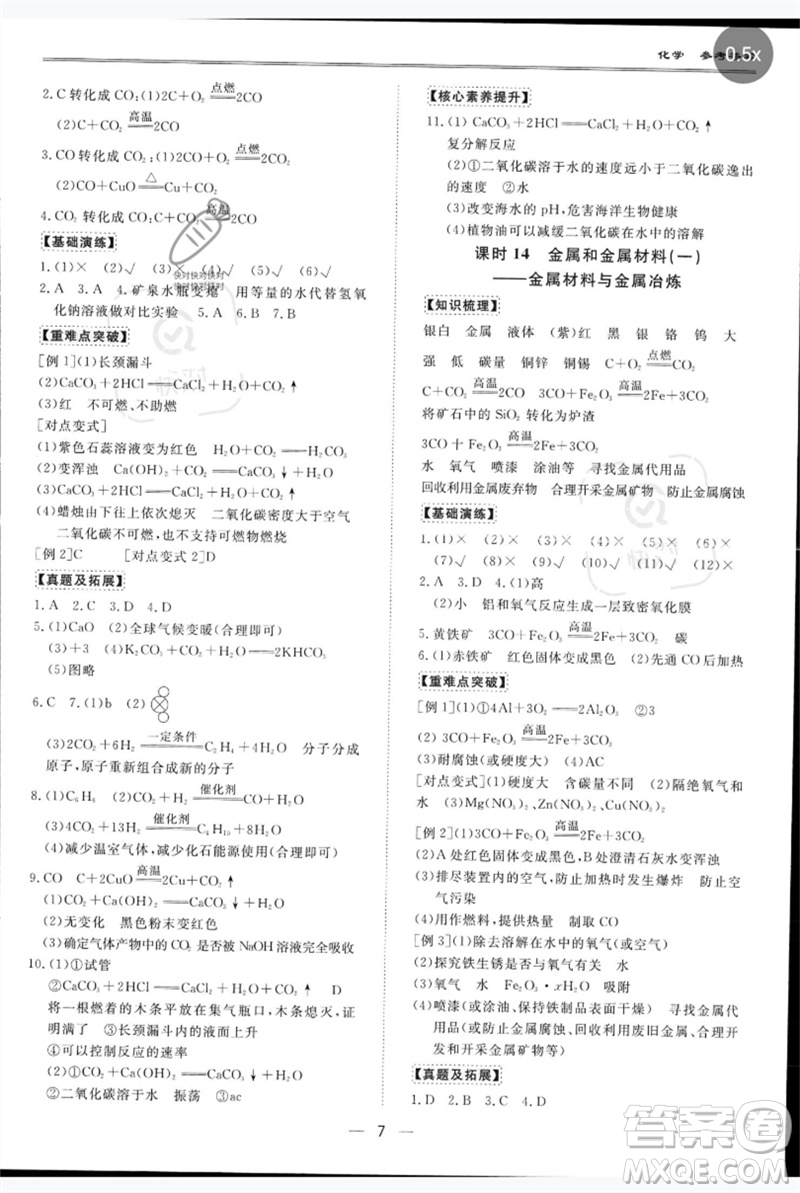 世界圖書出版公司2023新課標中考寶典九年級化學通用版深圳專版參考答案