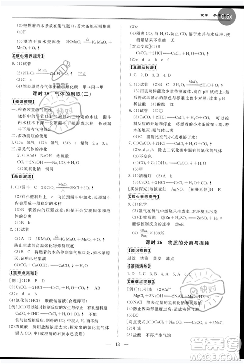 世界圖書出版公司2023新課標中考寶典九年級化學通用版深圳專版參考答案