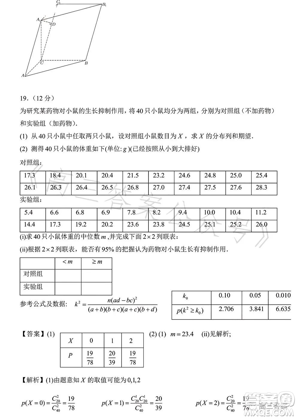 2023年高考新高考全國(guó)卷甲卷數(shù)學(xué)試卷答案