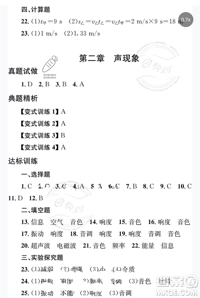 團(tuán)結(jié)出版社2023劍指中考九年級物理通用版益陽專版參考答案