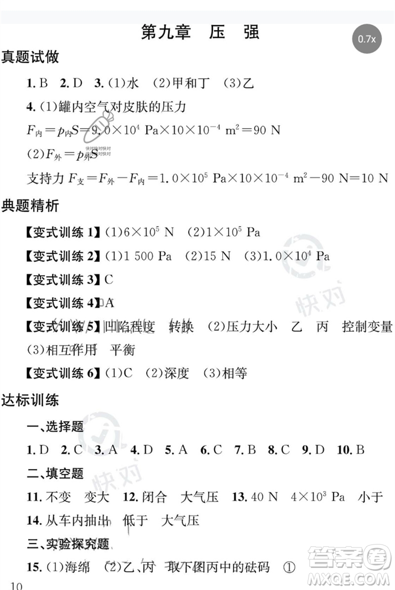 團(tuán)結(jié)出版社2023劍指中考九年級物理通用版益陽專版參考答案