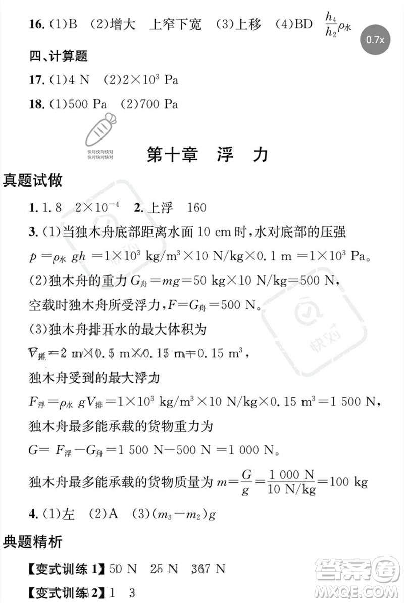 團(tuán)結(jié)出版社2023劍指中考九年級物理通用版益陽專版參考答案