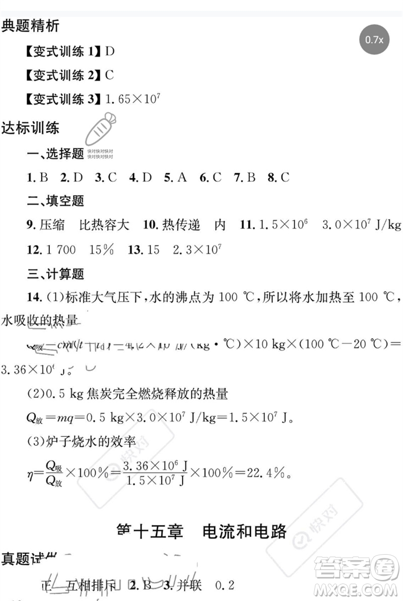 團(tuán)結(jié)出版社2023劍指中考九年級物理通用版益陽專版參考答案