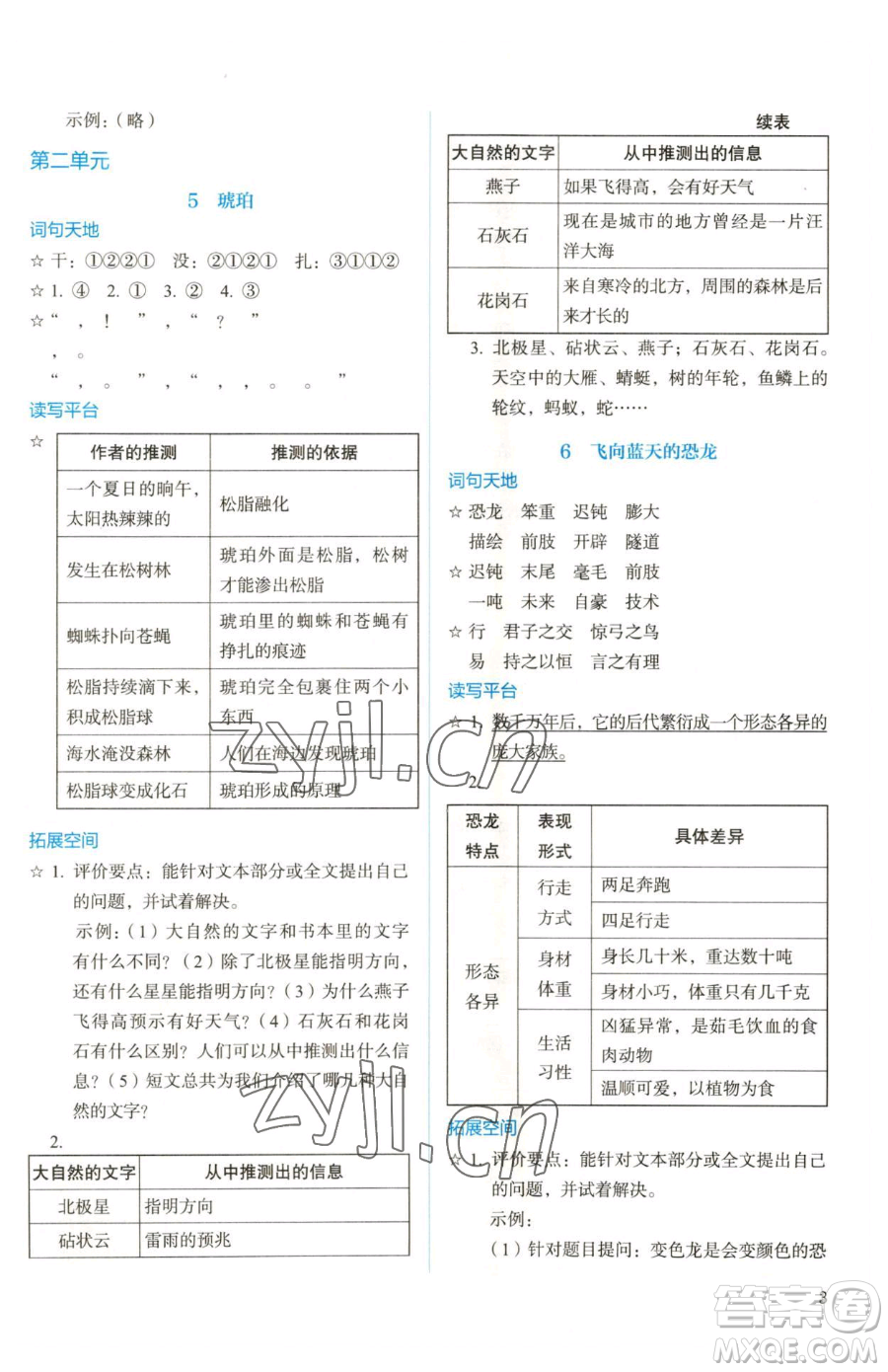 人民教育出版社2023人教金學(xué)典同步解析與測評四年級下冊語文人教版參考答案