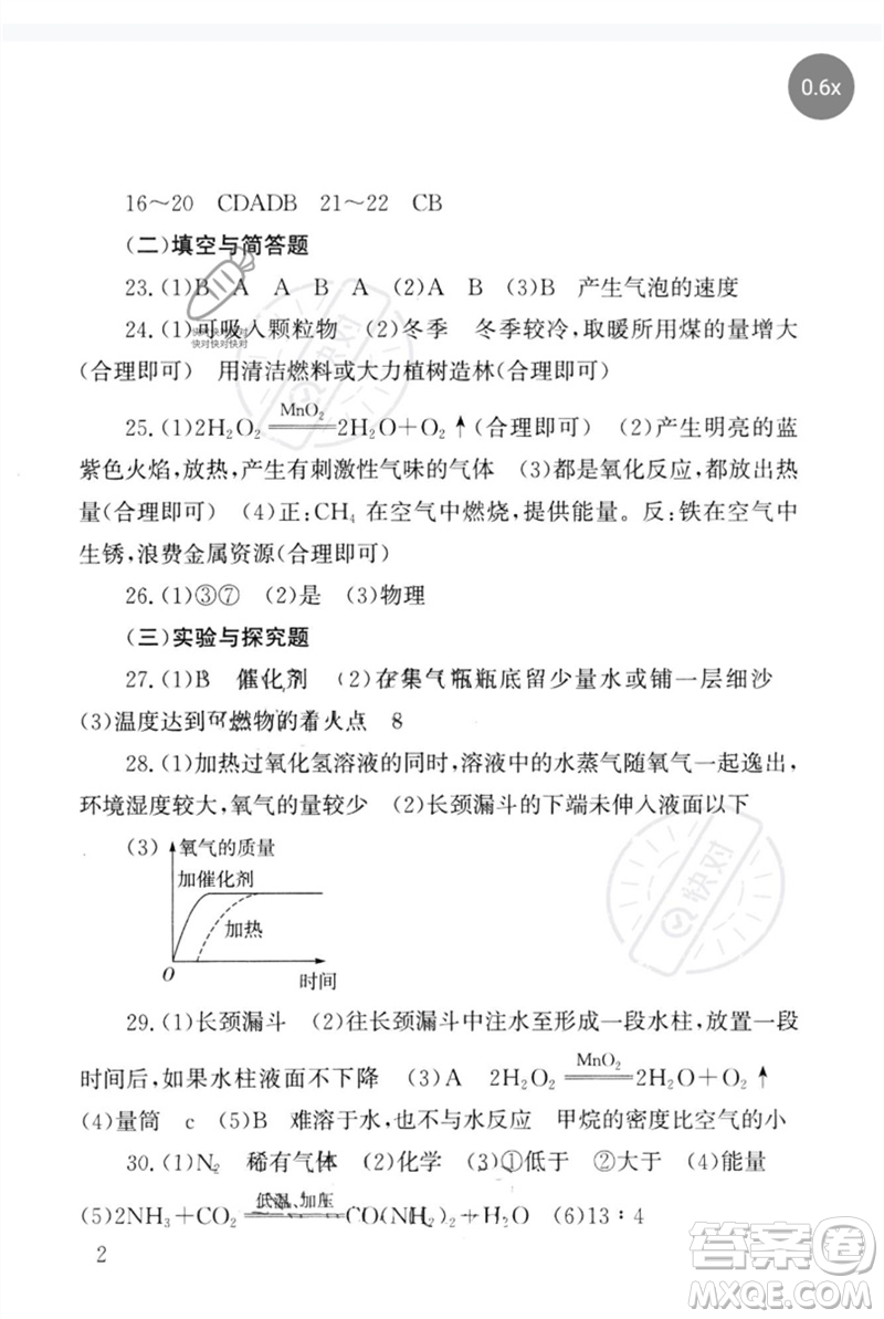 團(tuán)結(jié)出版社2023劍指中考九年級(jí)化學(xué)通用版郴州專版參考答案