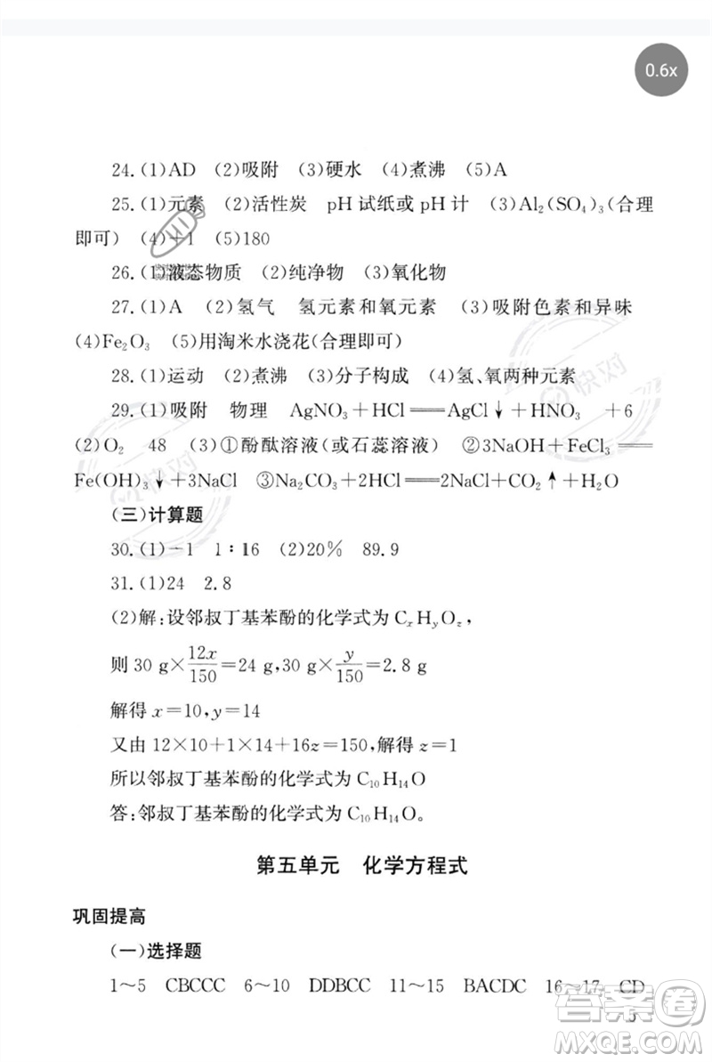 團(tuán)結(jié)出版社2023劍指中考九年級(jí)化學(xué)通用版郴州專版參考答案