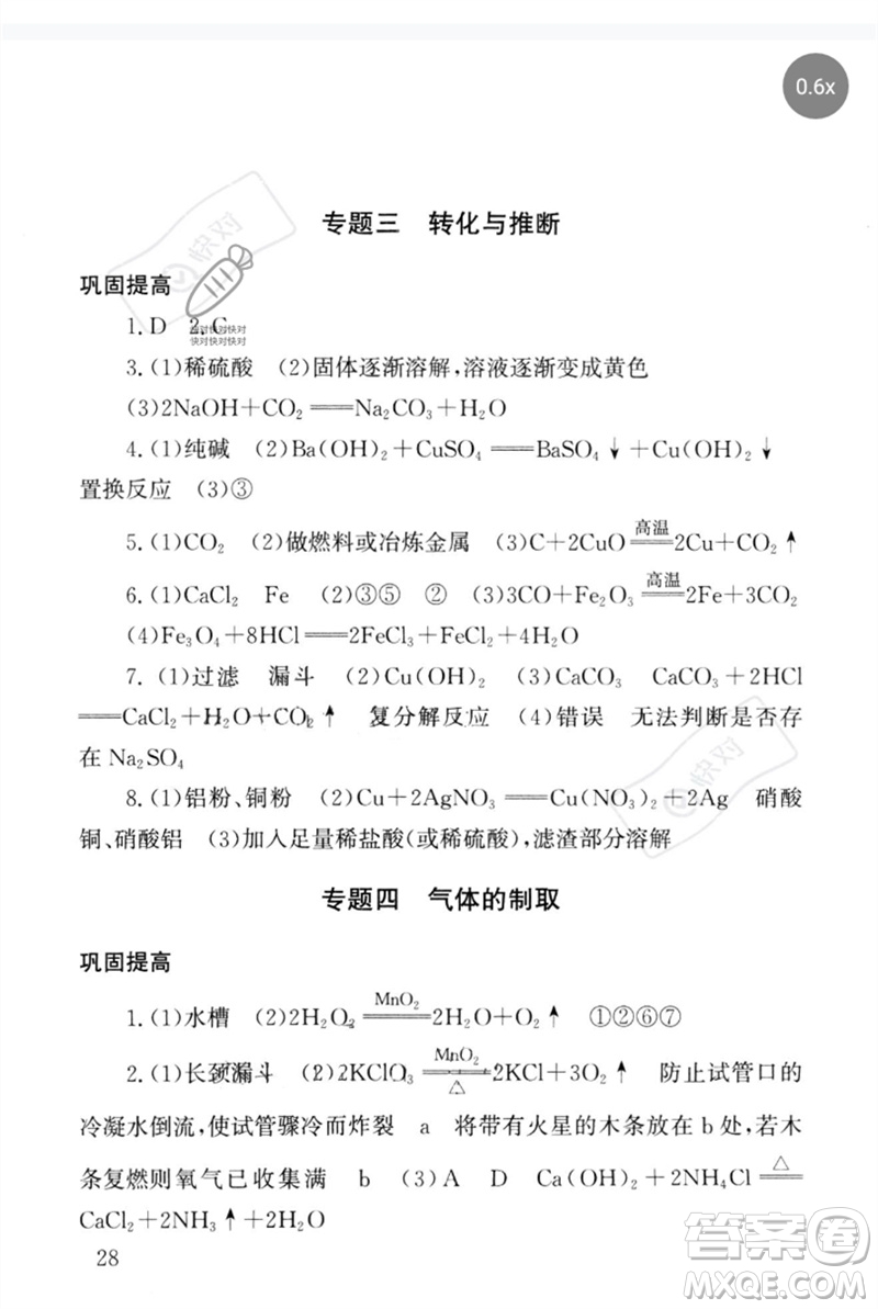 團(tuán)結(jié)出版社2023劍指中考九年級(jí)化學(xué)通用版郴州專版參考答案