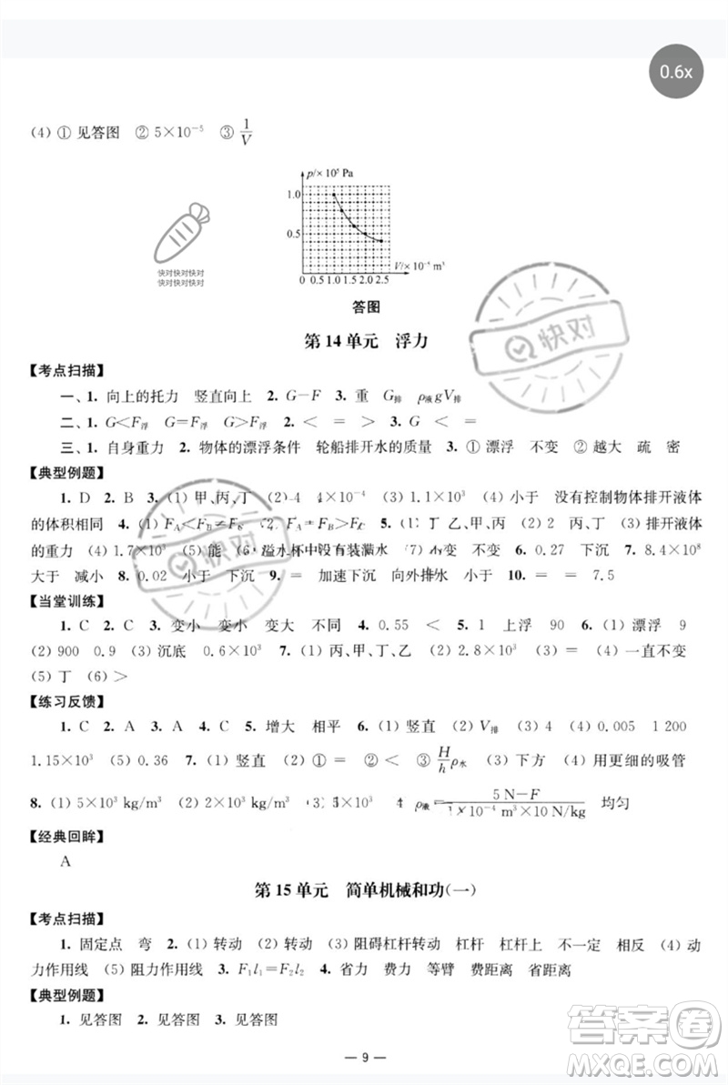 南京大學(xué)出版社2023中考指南九年級物理通用版參考答案