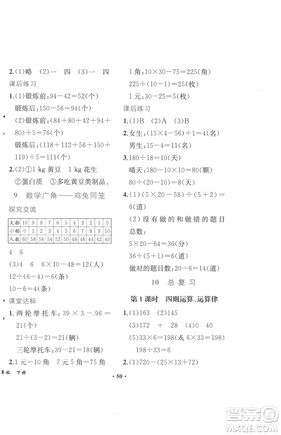 人民教育出版社2023勝券在握同步解析與測評四年級下冊數(shù)學(xué)人教版重慶專版參考答案