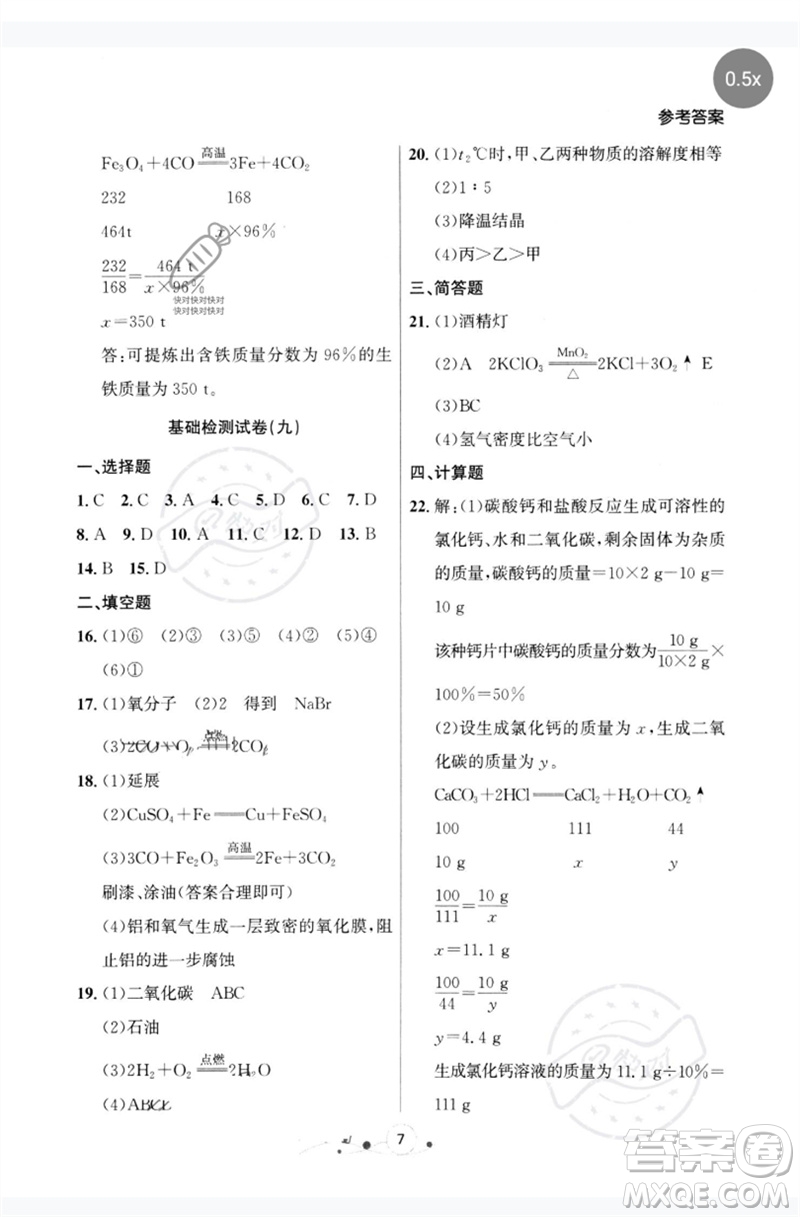 遼寧大學(xué)出版社2023大連中考沖刺基礎(chǔ)大卷九年級(jí)化學(xué)通用版參考答案