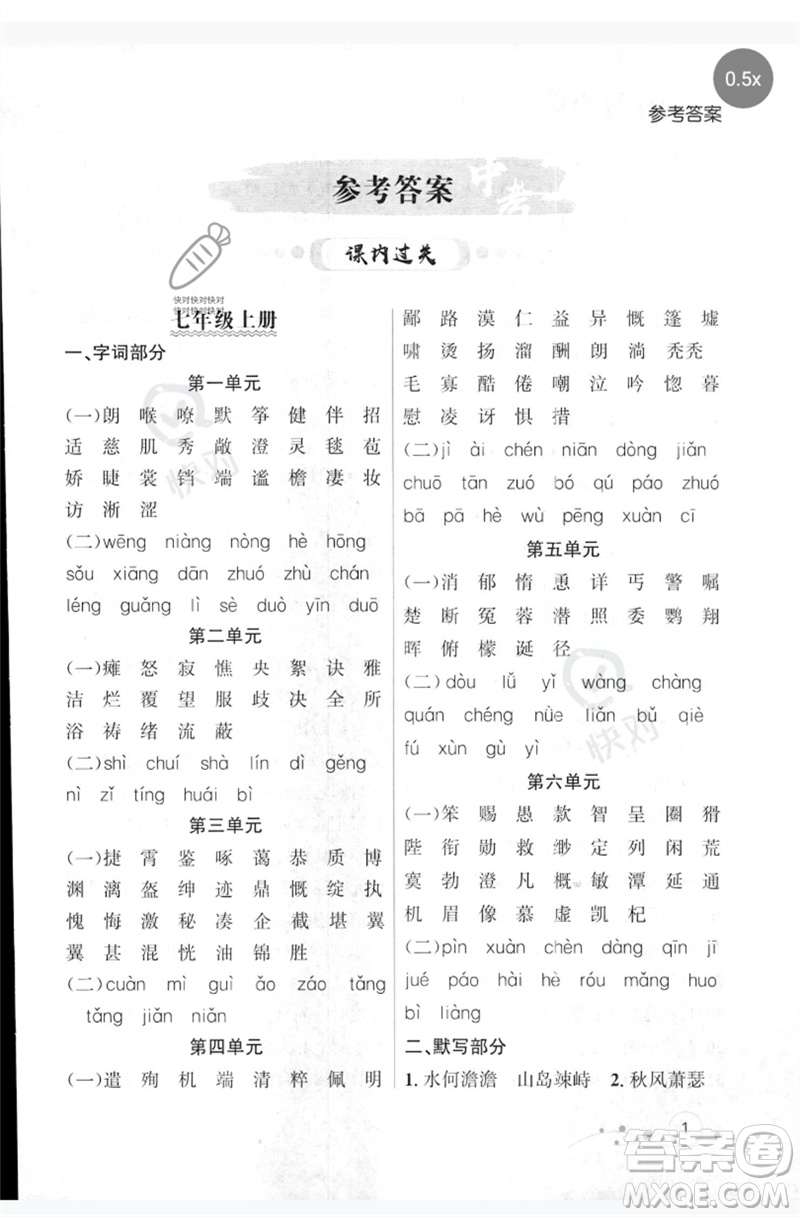 遼寧大學(xué)出版社2023年大連中考沖刺基礎(chǔ)專練九年級(jí)語文通用版參考答案