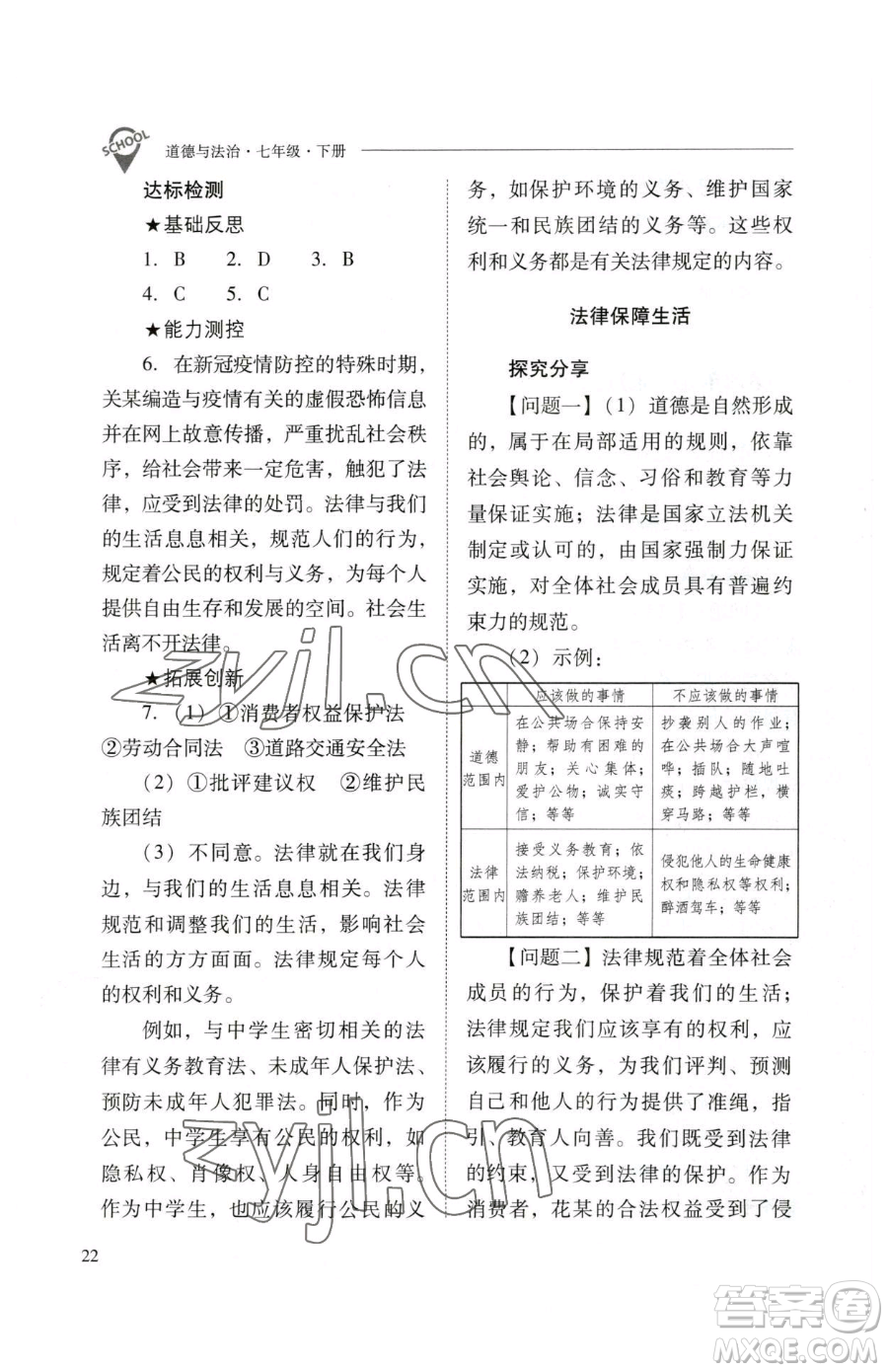 山西教育出版社2023新課程問題解決導(dǎo)學(xué)方案七年級下冊道德與法治人教版參考答案