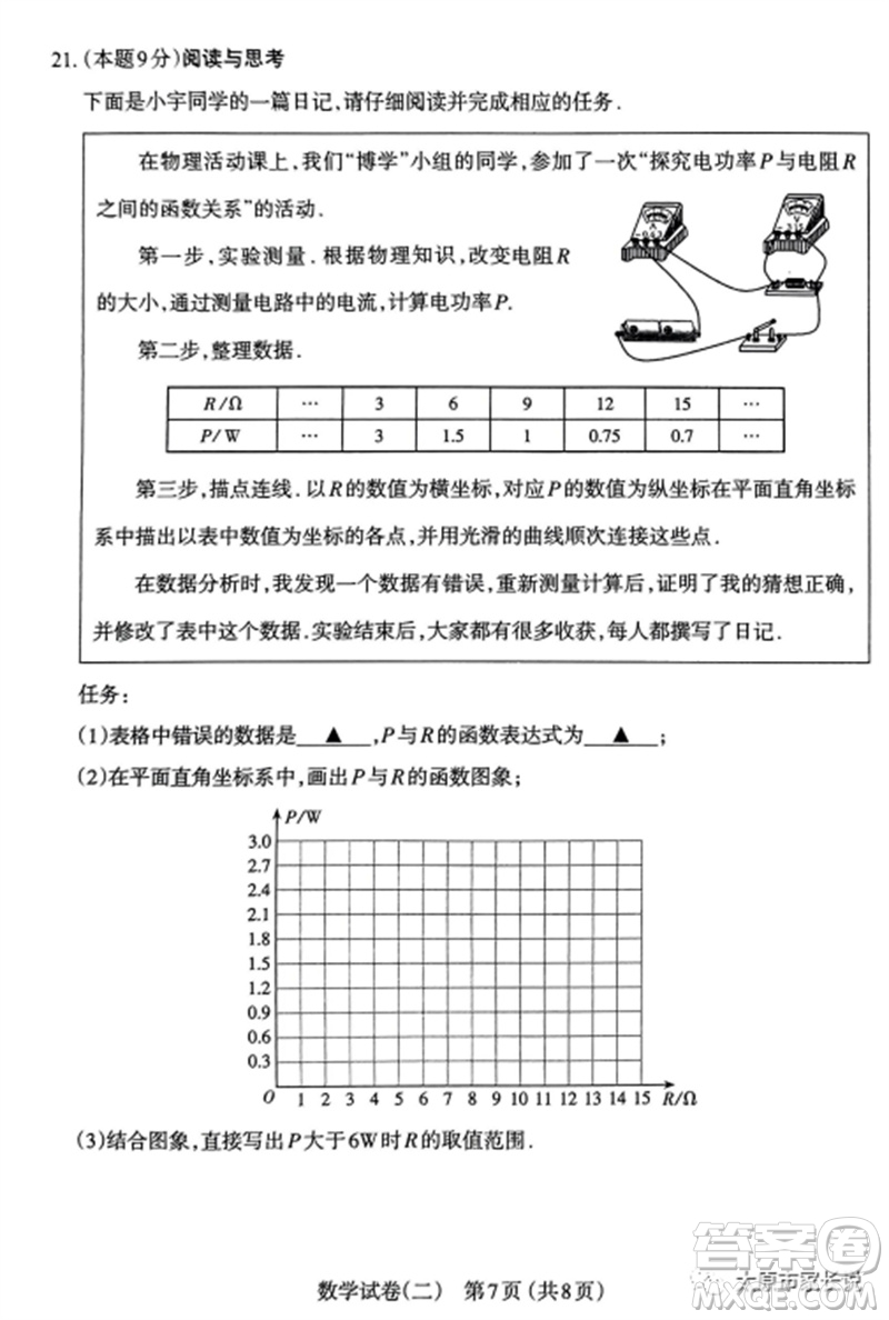 2023年太原市中考二模數(shù)學試卷答案