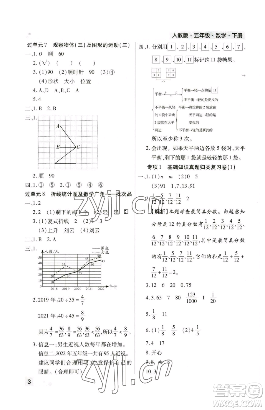 北方婦女兒童出版社2023期末考試必刷卷五年級下冊數(shù)學(xué)人教版鄭州專版參考答案