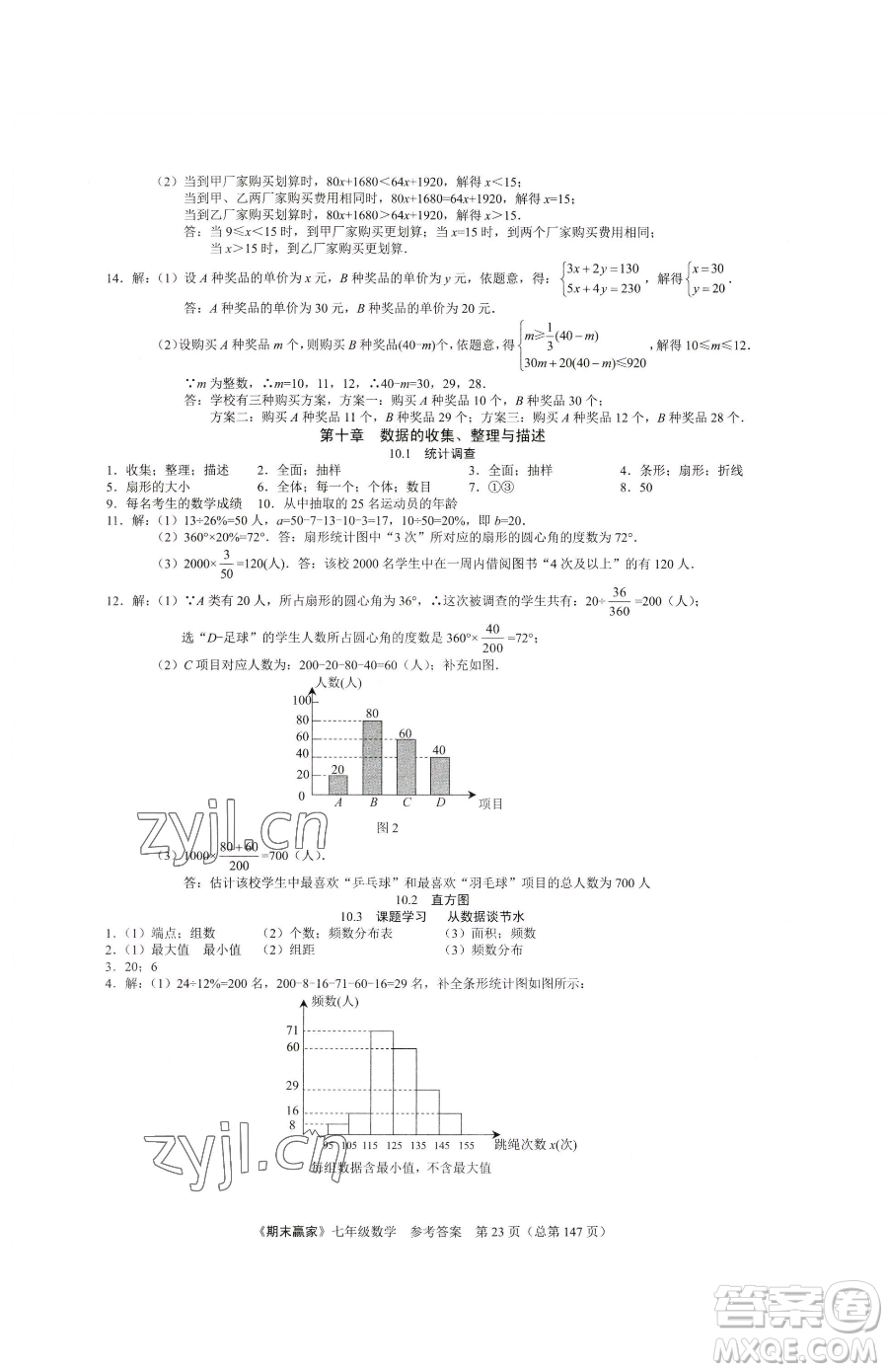 云南美術出版社2023期末贏家七年級下冊數學人教版臨沂專用參考答案